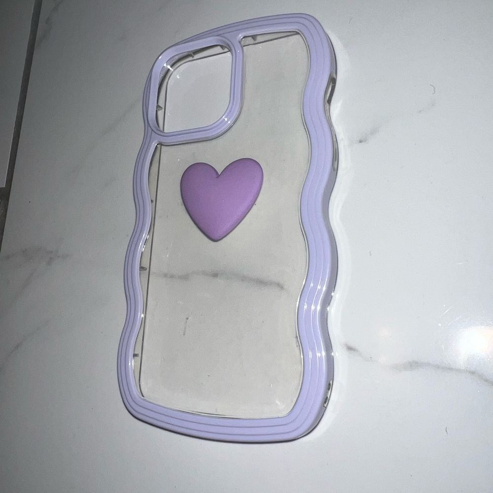 shein iphone 13 pro max transparent and purple heart phone case